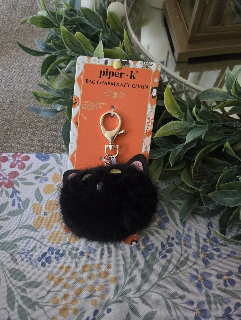 Piper Black Furry Cat Bag Charm & Key Chain